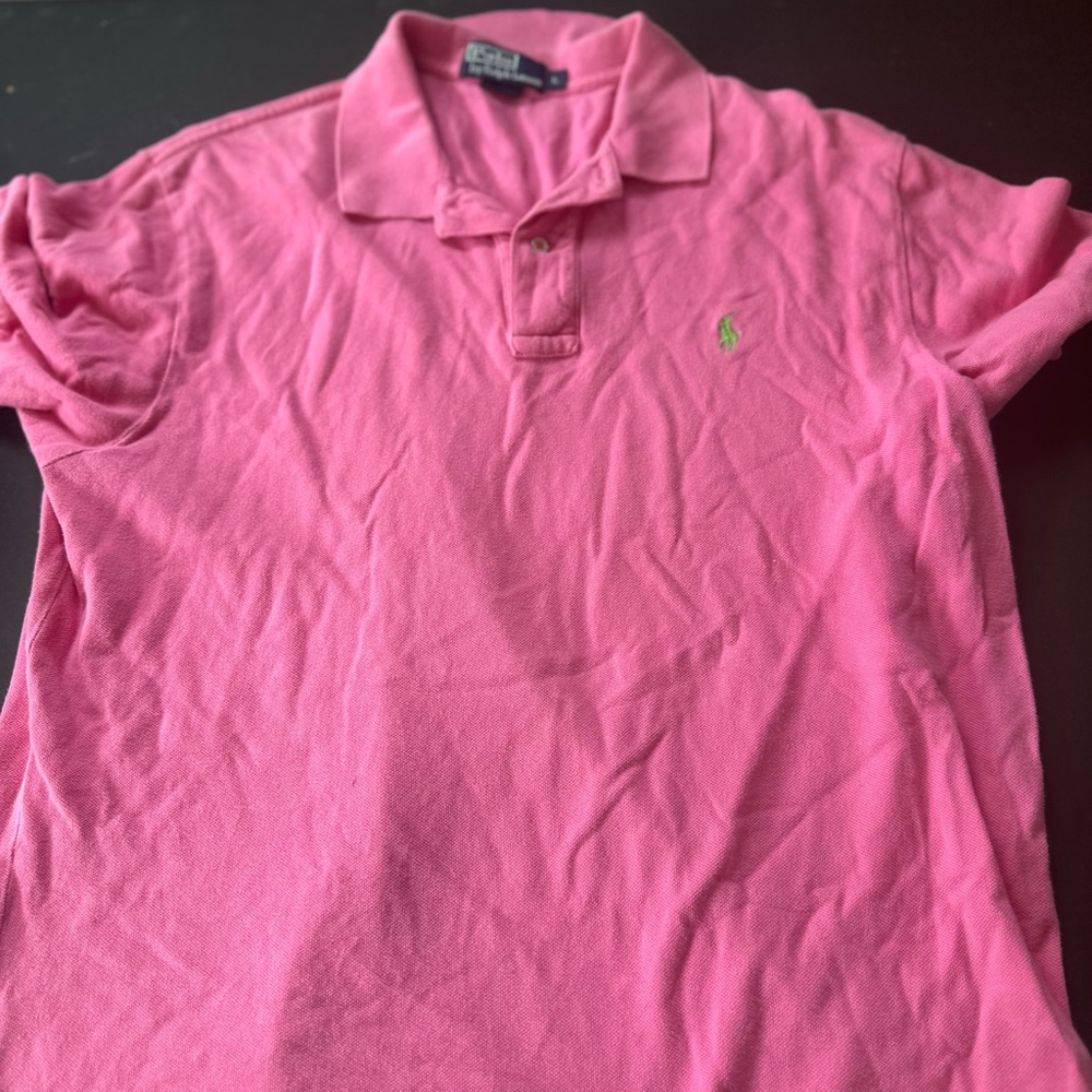 Pink Polo Shirt with Green Logo